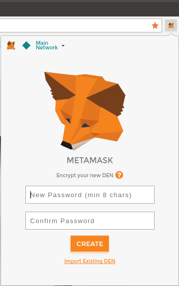 Страница пароля расширения MetaMask